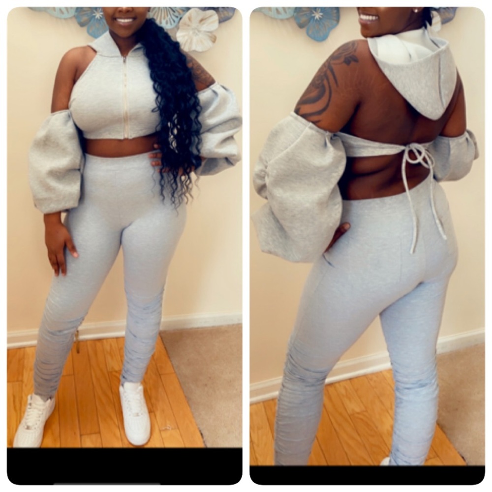 Puff sleeve 2 piece set (gray)